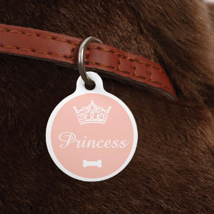 Médaillon Pour Animaux Élégante princesse Couronne Blush rose chien os