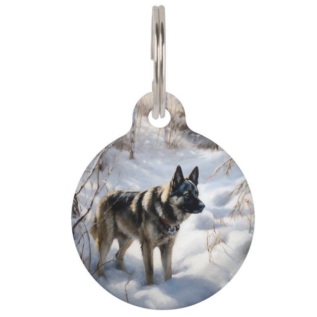 Médaillon Pour Animaux Elkhound norvégien Qu'il neige Noël (Devant)