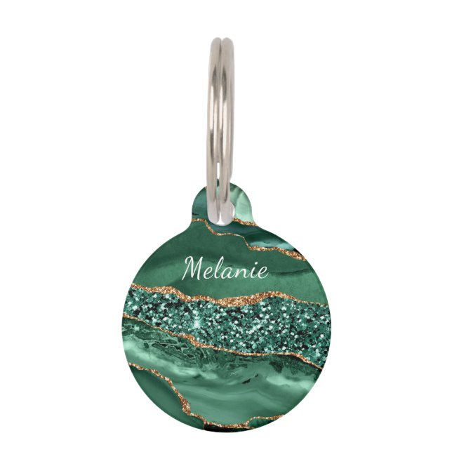 Médaillon Pour Animaux Emerald Green Gold Parties scintillant Nom personn (Devant)
