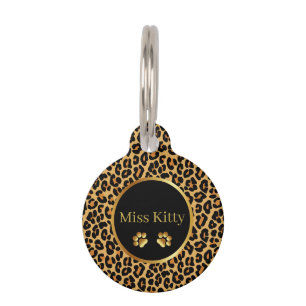 Médaillon Pour Animaux empreinte de léopard Avec Paniers Or Et Balise De