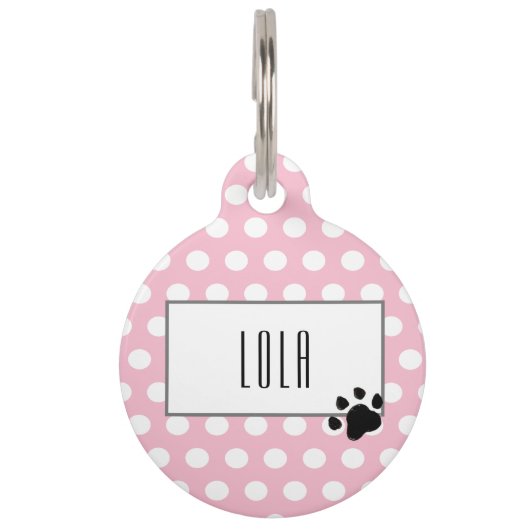 Médaillon Pour Animaux Empreinte de patte à pois rose mignon (Devant)