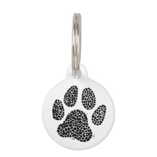 Médaillon Pour Animaux Empreinte de patte de chien noir et blanc en linog