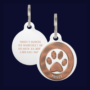 Médaillon Pour Animaux Empreinte de patte de cuivre métallique