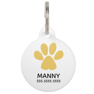 Médaillon Pour Animaux Empreinte de patte d'or, détails personnalisés pou
