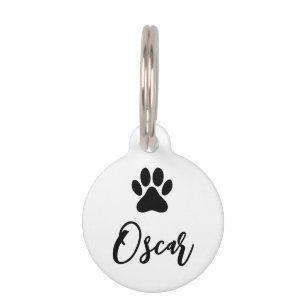 Médaillon Pour Animaux Empreinte de patte moderne Black Pet avec numéro d