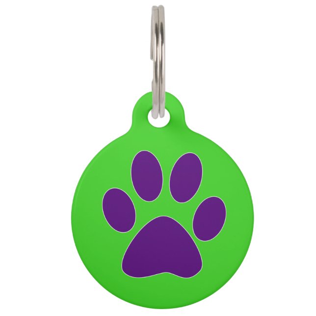 Médaillon Pour Animaux Empreinte de patte [pourpre et vert] (Devant)