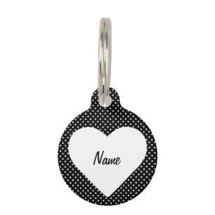 Médaillon Pour Animaux Encadrement de coeur noir et blanc Polka