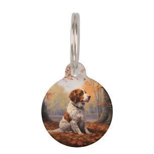 Médaillon Pour Animaux Épagneul breton dans les feuilles d'automne qui to