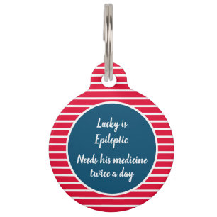Médaillon Pour Animaux Épilepsie rayée rouge, blanche et bleue Identifi