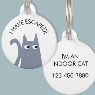 Médaillon Pour Animaux Escapé Cat intérieur bleu gris