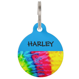 Médaillon Pour Animaux Étiquette de compagnie personnalisée Tie Dye Hippi