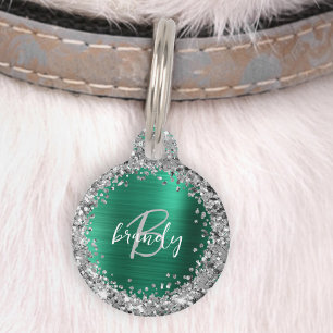 Médaillon Pour Animaux Étiquette de monogramme en paillettes de métal bro