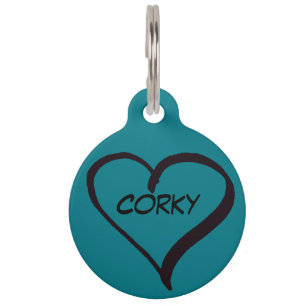 Médaillon Pour Animaux Étiquette de nom pour chien, Turquoise avec inform