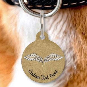 Médaillon Pour Animaux Étiquette d'identification Beige Wings