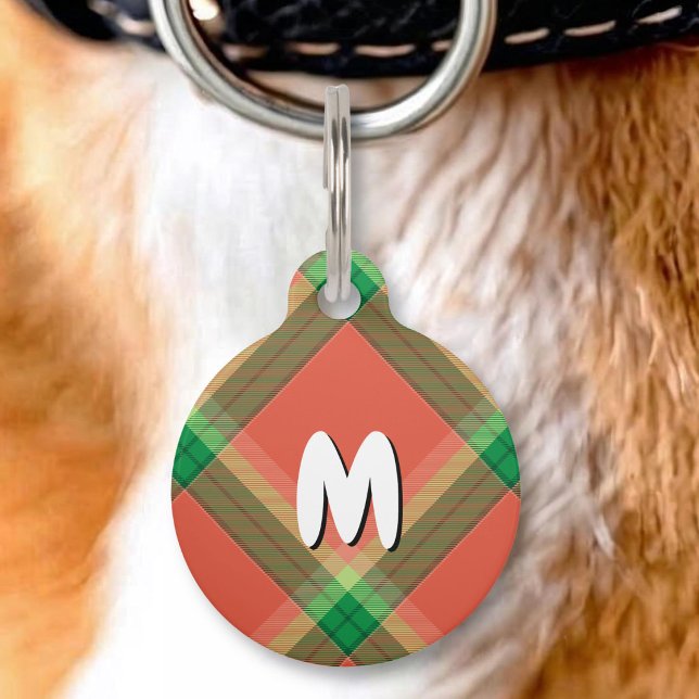 Médaillon Pour Animaux Étiquette d'identification en tartan de pastèque (Créateur téléchargé)