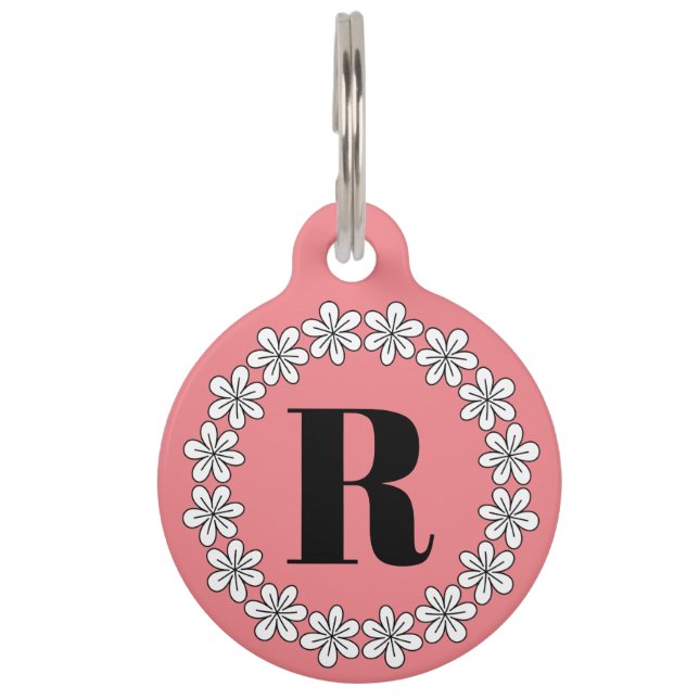 Médaillon Pour Animaux étiquette monogramme floral personnalisée pour chi (Devant)