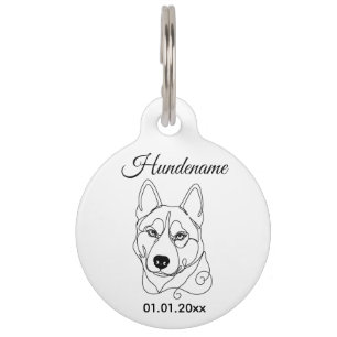 Médaillon Pour Animaux Étiquette personnalisée Husky Minimalist Line Art