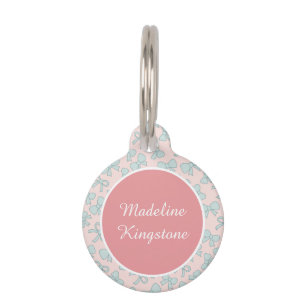 Médaillon Pour Animaux Étiquette Personnalisée pour Chat Bows Bleu Pastel