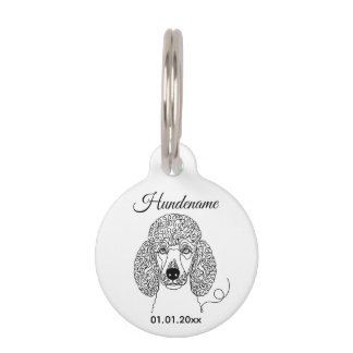 Médaillon Pour Animaux Étiquette personnalisée pour Poodle en art linéair