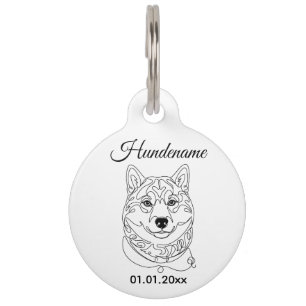 Médaillon Pour Animaux Étiquette personnalisée Shiba Inu Minimaliste Line