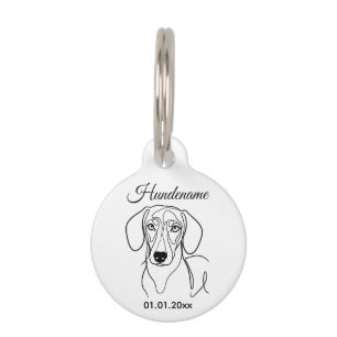 Médaillon Pour Animaux Étiquette personnalisée Teckel Minimalist Line Art