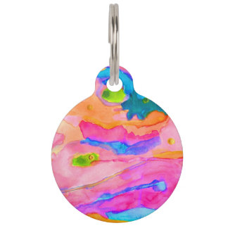 Médaillon Pour Animaux Étiquette ronde abstraite néon verte aqua rose pou