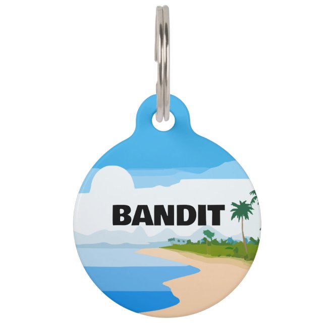 Médaillon Pour Animaux Étiquette ronde de plage tropicale (Devant)