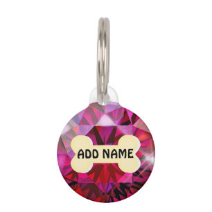 Médaillon Pour Animaux Étiquette ronde diamant rouge
