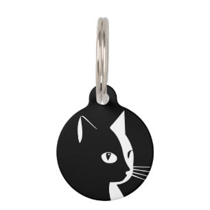 Médaillon Pour Animaux Étiquette ronde en chats noir et blanc