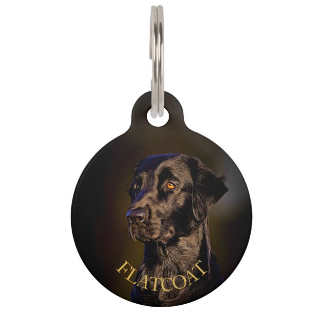 Médaillon Pour Animaux Étiquette ronde Retriever à revêtement plat (Devant)