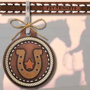 Médaillon Pour Animaux Étoile de fer à cheval en cuir pointu