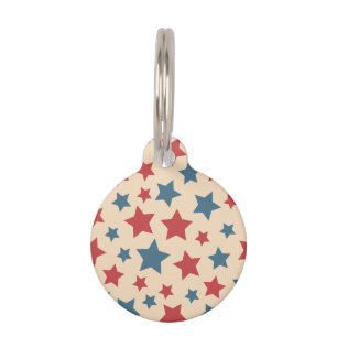 Médaillon Pour Animaux Étoiles rouges et bleues, 4 juillet, fond beige