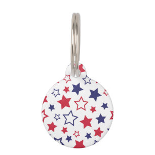 Médaillon Pour Animaux Étoiles rouges et bleues, 4 juillet, fond blanc