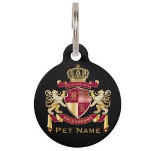 Médaillon Pour Animaux Faites votre propre blason d'armoiries d'or rouge