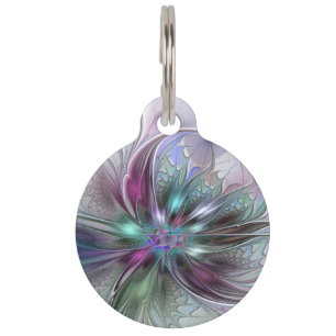 Médaillon Pour Animaux Fantaisie Abstraite Moderne Fleur Fractale Colorée