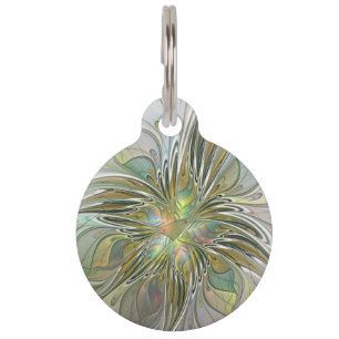 Médaillon Pour Animaux Fantaisie florale Art fractal moderne Fleur avec o