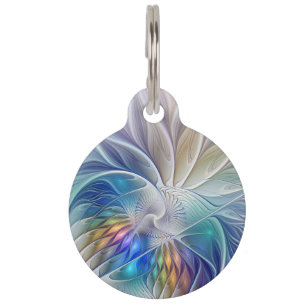 Médaillon Pour Animaux Fantaisie florale, fleur fractale abstraite coloré