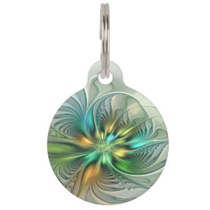 Médaillon Pour Animaux Fantaisie Moderne Abstraite Fleur Fractale Colorée