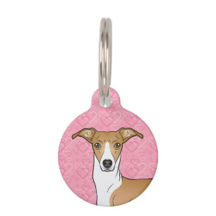 Médaillon Pour Animaux Faon et blanc tête de lévrier italien cœurs roses