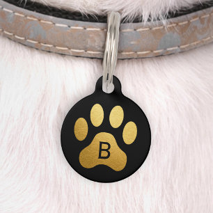 Médaillon Pour Animaux Faux papier doré empreinte de patte de chien monog