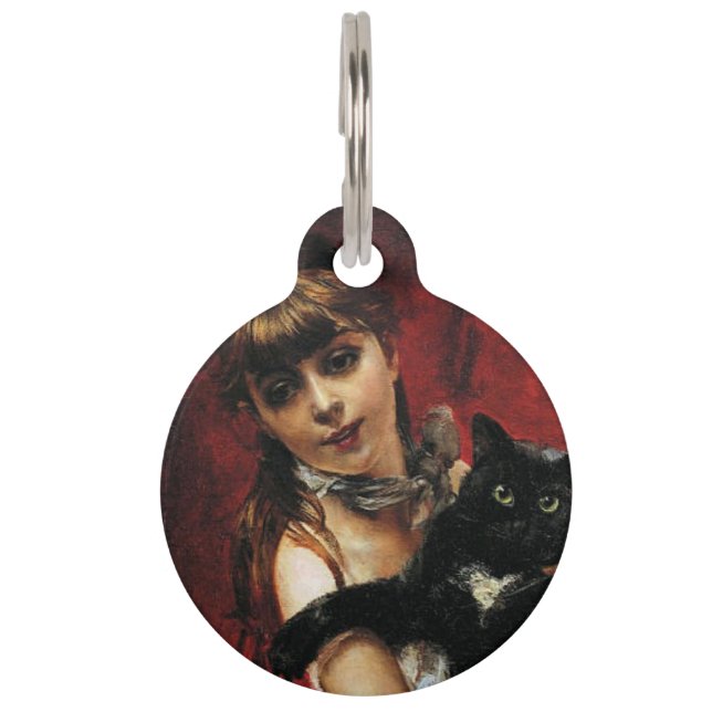 Médaillon Pour Animaux Fille avec un chat noir dans ses bras (Devant)