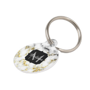 Médaillon Pour Animaux Flacon brillant en marbre noir et blanc Monogramme