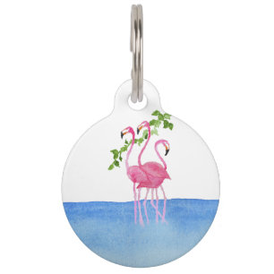 Médaillon Pour Animaux Flamant peint à la main d'aquarelle rose élégan