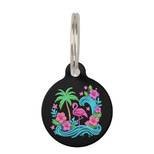 Médaillon Pour Animaux Flamant rose de néon tropical