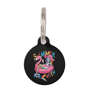 Médaillon Pour Animaux Flamingo squelette Summerween Halloween été Femme