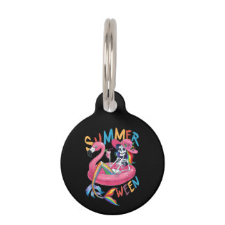Médaillon Pour Animaux Flamingo squelette Summerween Halloween été Femme