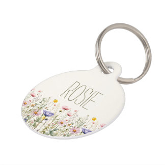 Médaillon Pour Animaux Fleur de fleur sauvage aquarelle personnalisée