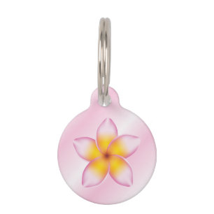 Médaillon Pour Animaux Fleur de frangipanier rose et girly avec les infos