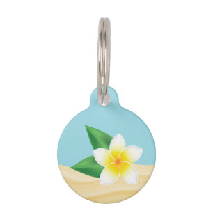 Médaillon Pour Animaux Fleur de frangipanier tropical blanc & information