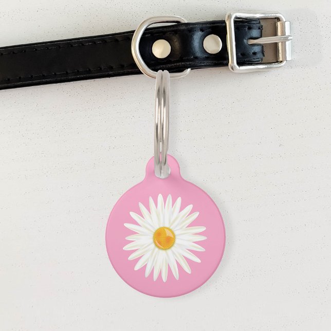 Médaillon Pour Animaux Fleur de marguerite illustrée sur fond rose avec l (Créateur téléchargé)